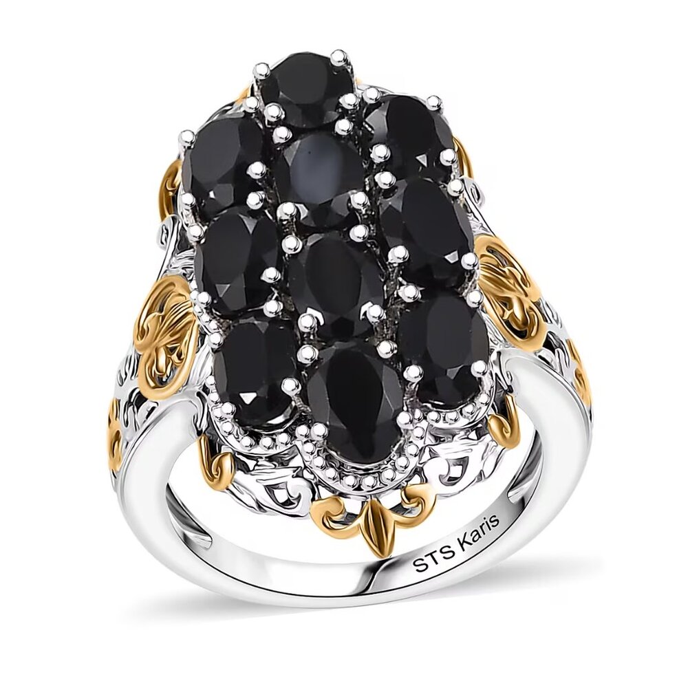 Beautiful Black Spinel Gem Two-Tone Ring in 18K YG Plating Platinum Bond Size 6